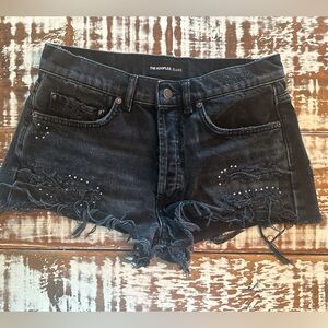 The Kooples Black Studded Frayed Denim Shorts Size 2 NWOT